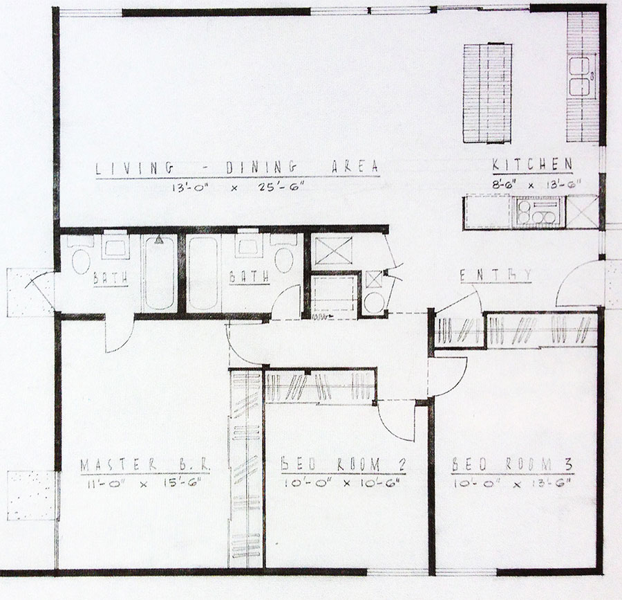 The Basic floor plan of an Alexander Mid Century Tract Homes