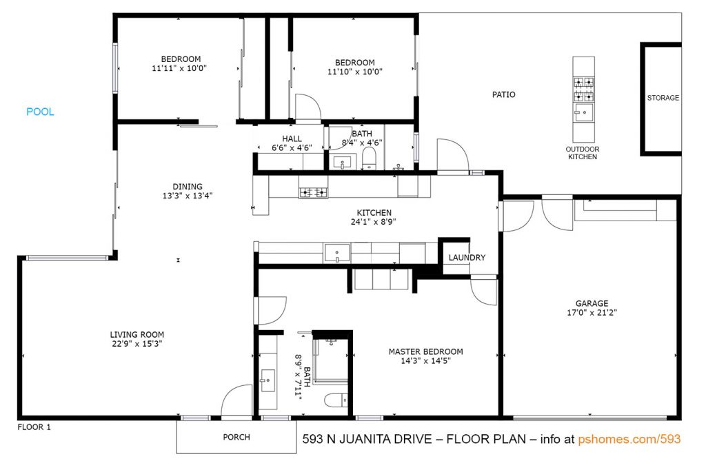 Floor plan of 593 Juanita Drive, Palm Springs, CA 92262