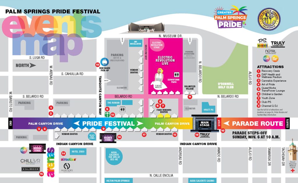 Map of 2022 Palm Springs Pride parade